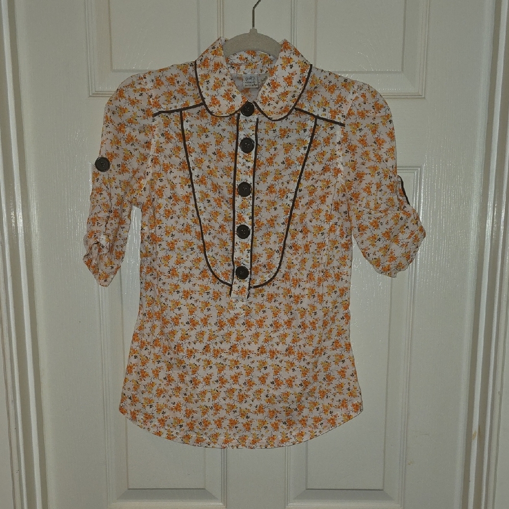 So Wear It Declare It Juniors Floral Button Down Shirt - Orange and Brown